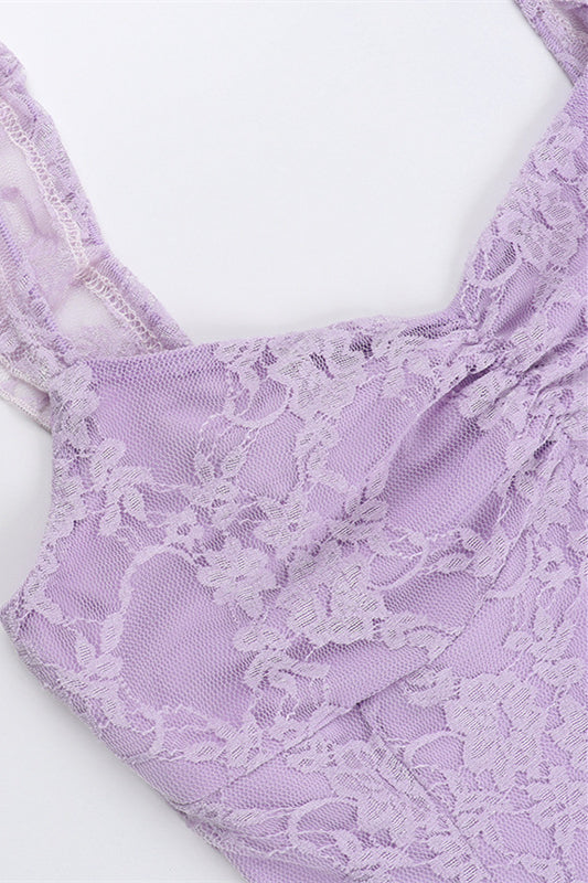 Ruffle Sleeve Purple Lace Short Dress