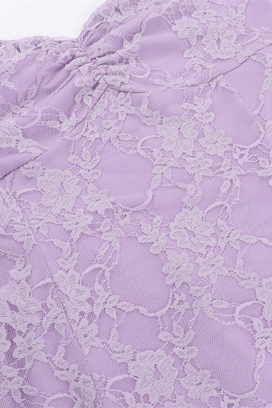 Ruffle Sleeve Purple Lace Short Dress