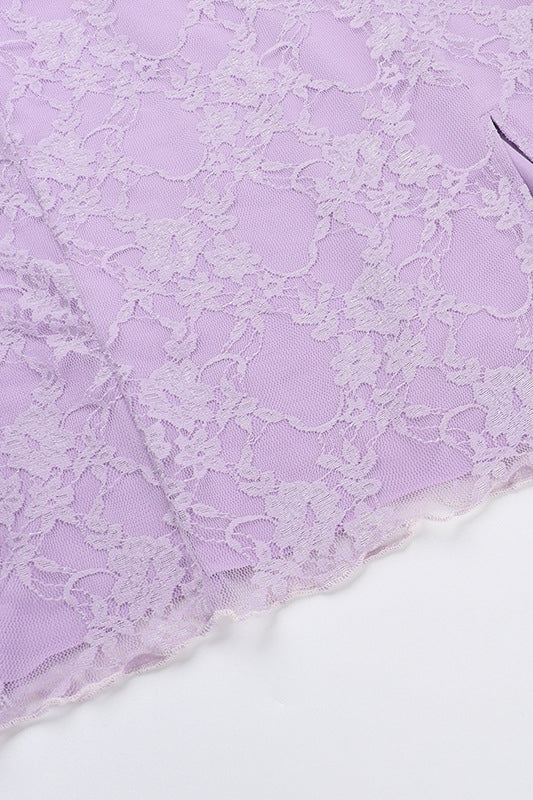 Ruffle Sleeve Purple Lace Short Dress