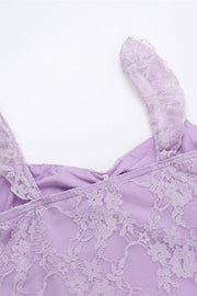 Ruffle Sleeve Purple Lace Short Dress