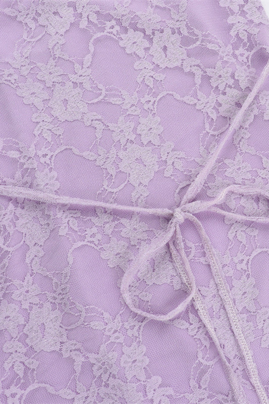 Ruffle Sleeve Purple Lace Short Dress
