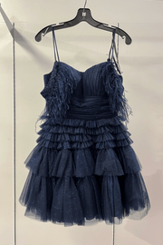 Straps Periwinkle Ruffles A-line Short Dress