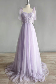 Lavender Lace Appliques Tulle A-line Formal Dress