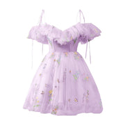 Lavender Floral Ruffle A-line Homecoming Dress