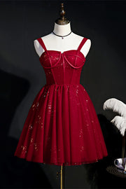 Wine Red Corset Tulle Short Princess Dress