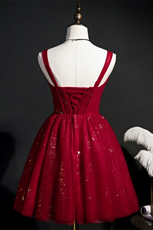 Wine Red Corset Tulle Short Princess Dress