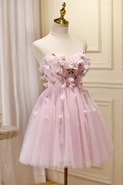 Sweetheart Pink Flowers Short A-line Homecoming Dress