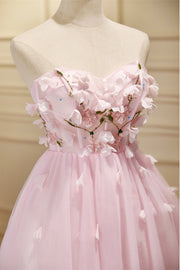 Sweetheart Pink Flowers Short A-line Homecoming Dress