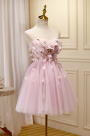 Sweetheart Pink Flowers Short A-line Homecoming Dress