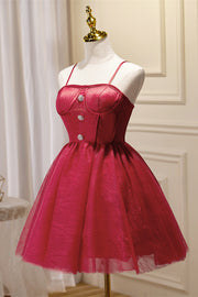 Straps Red A-line Tulle Short Party Dress