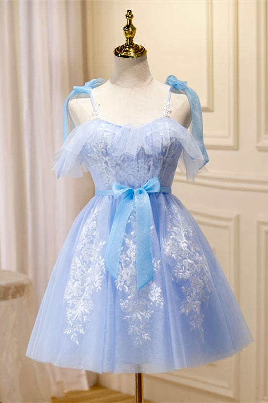Sky Blue Tulle and White Lace Short A-line Princess Dress – Ohmollydress