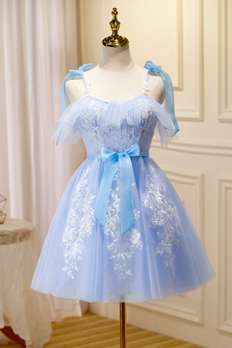 Sky Blue Tulle and White Lace Short A-line Princess Dress Ohmollydress Sky Blue Tulle and White Lace Short A-line Princess Dress Ohmollydress