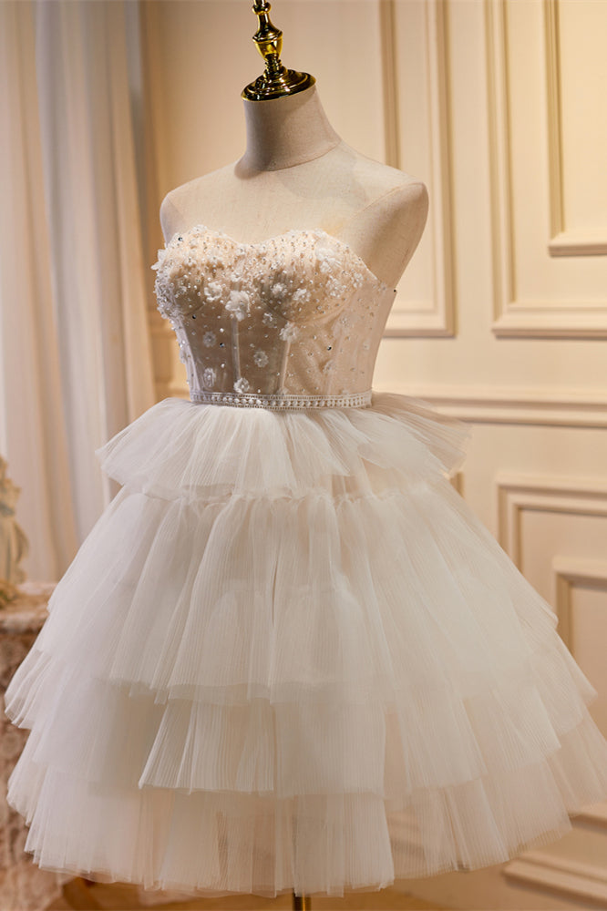 Sweetheart Ivory Tulle Ruffled Short Princess Dress