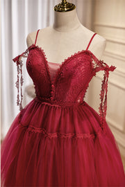 Straps Red Lace and Tulle Short Party Dress