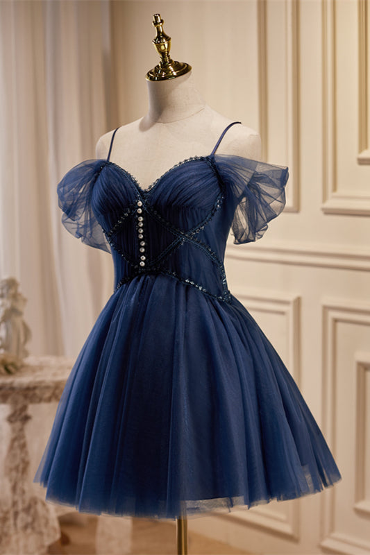 Off the Shoulder Navy Blue Corset Short Party Dress – Ohmollydress
