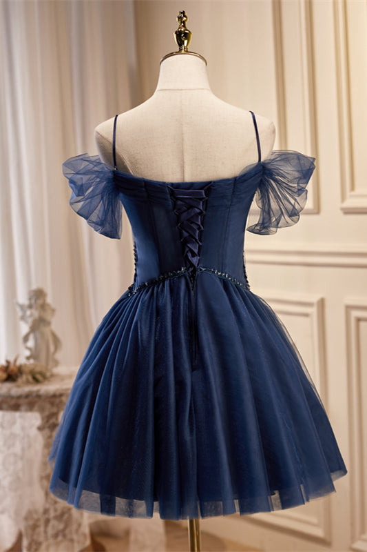 Off the Shoulder Navy Blue Corset Short Party Dress Ohmollydress Off the Shoulder Navy Blue Corset Short Party Dress Ohmollydress