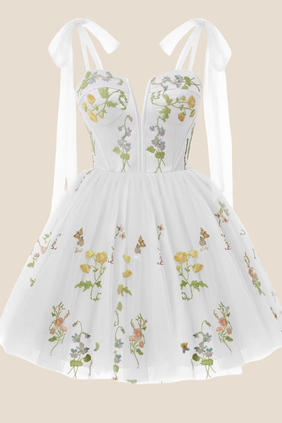 Sage Green Floral Embroidery A-line Short Dress