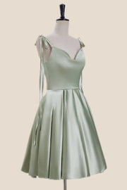 Cowl Neck Sage Green Short Party Dress