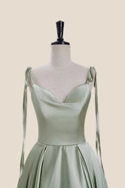 Cowl Neck Sage Green Short Party Dress