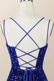 Royal Blue Sequin Tight Mini Dress with Double Straps