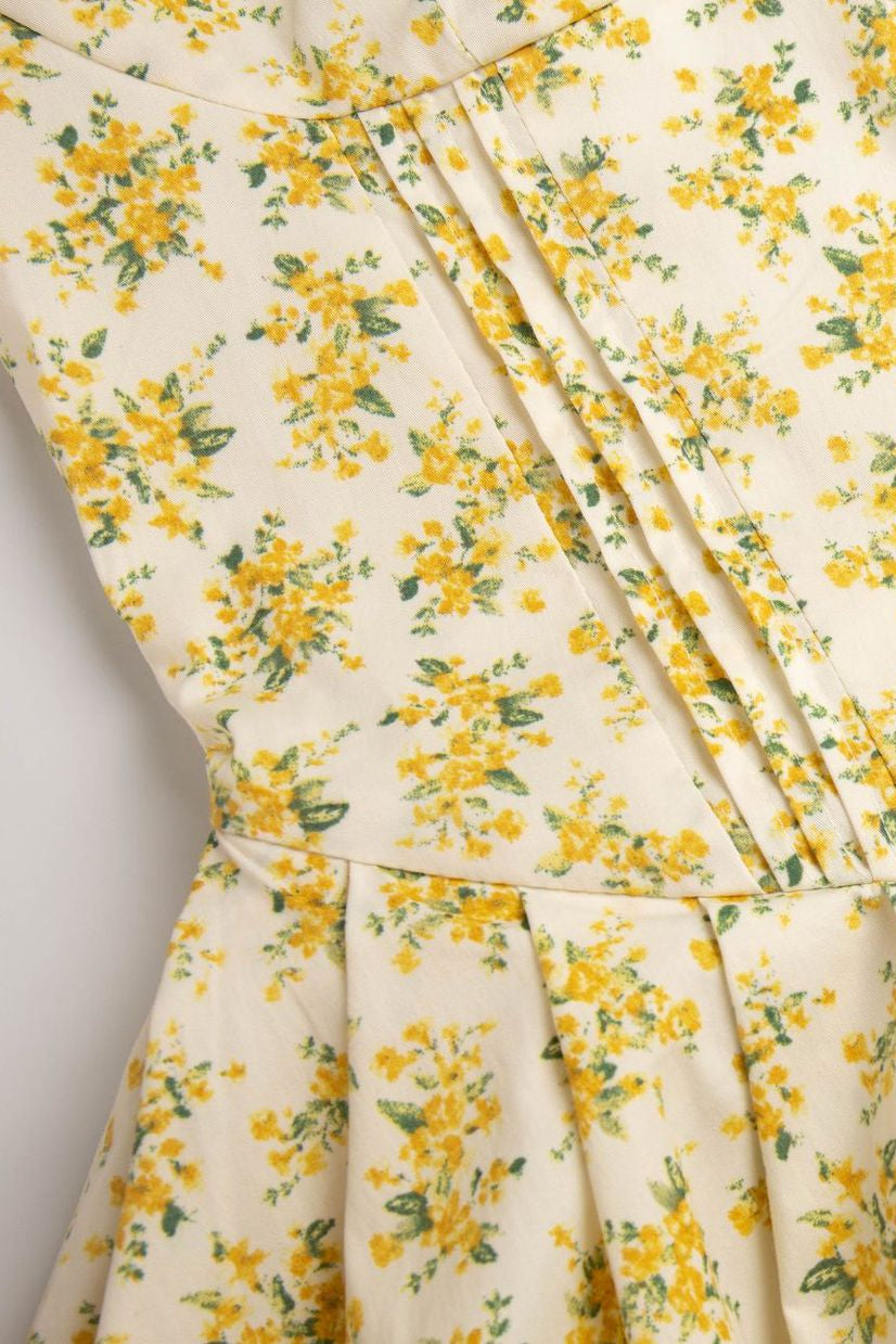 Short Sleeves Yellow Floral Print Short Dress