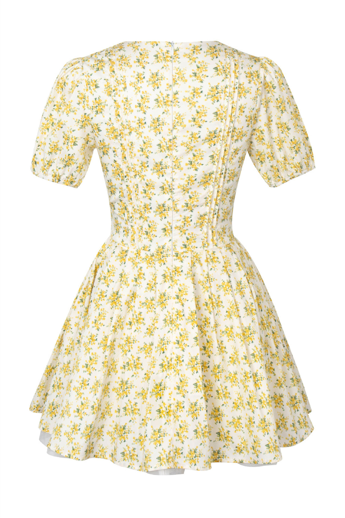 Short Sleeves Yellow Floral Print Short Dress