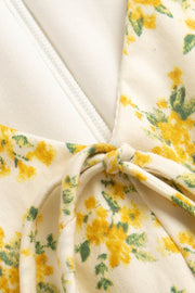 Short Sleeves Yellow Floral Print Short Dress