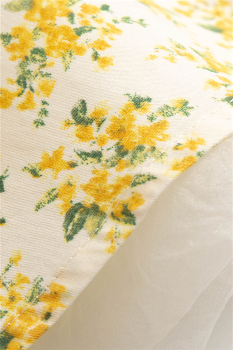 Short Sleeves Yellow Floral Print Short Dress