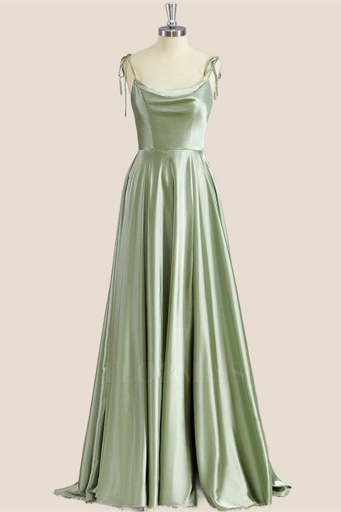 Simply Straps Sage Green Satin Long Party Dress