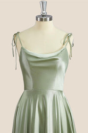 Simply Straps Sage Green Satin Long Party Dress