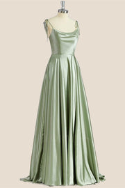 Simply Straps Sage Green Satin Long Party Dress