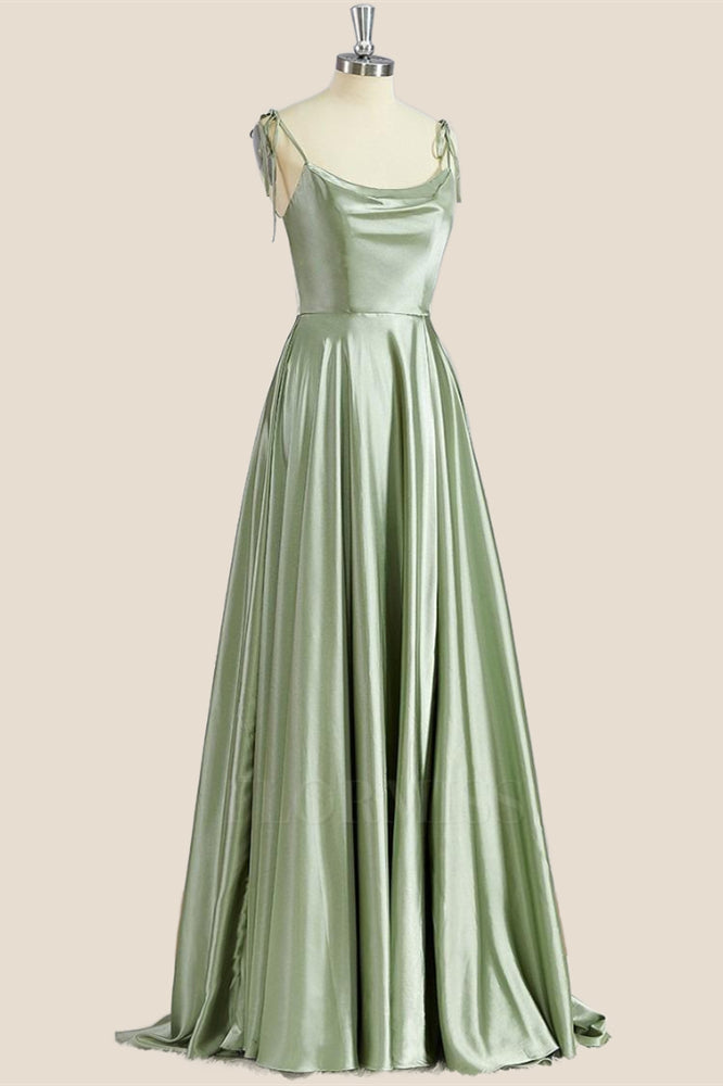 Simply Straps Sage Green Satin Long Party Dress