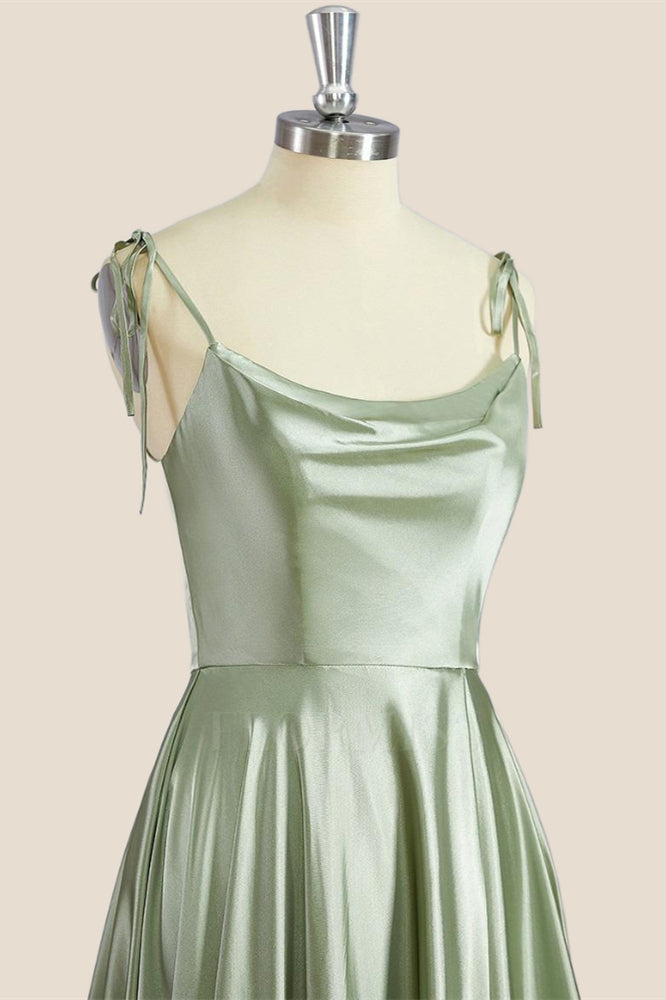 Simply Straps Sage Green Satin Long Party Dress