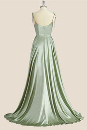 Simply Straps Sage Green Satin Long Party Dress