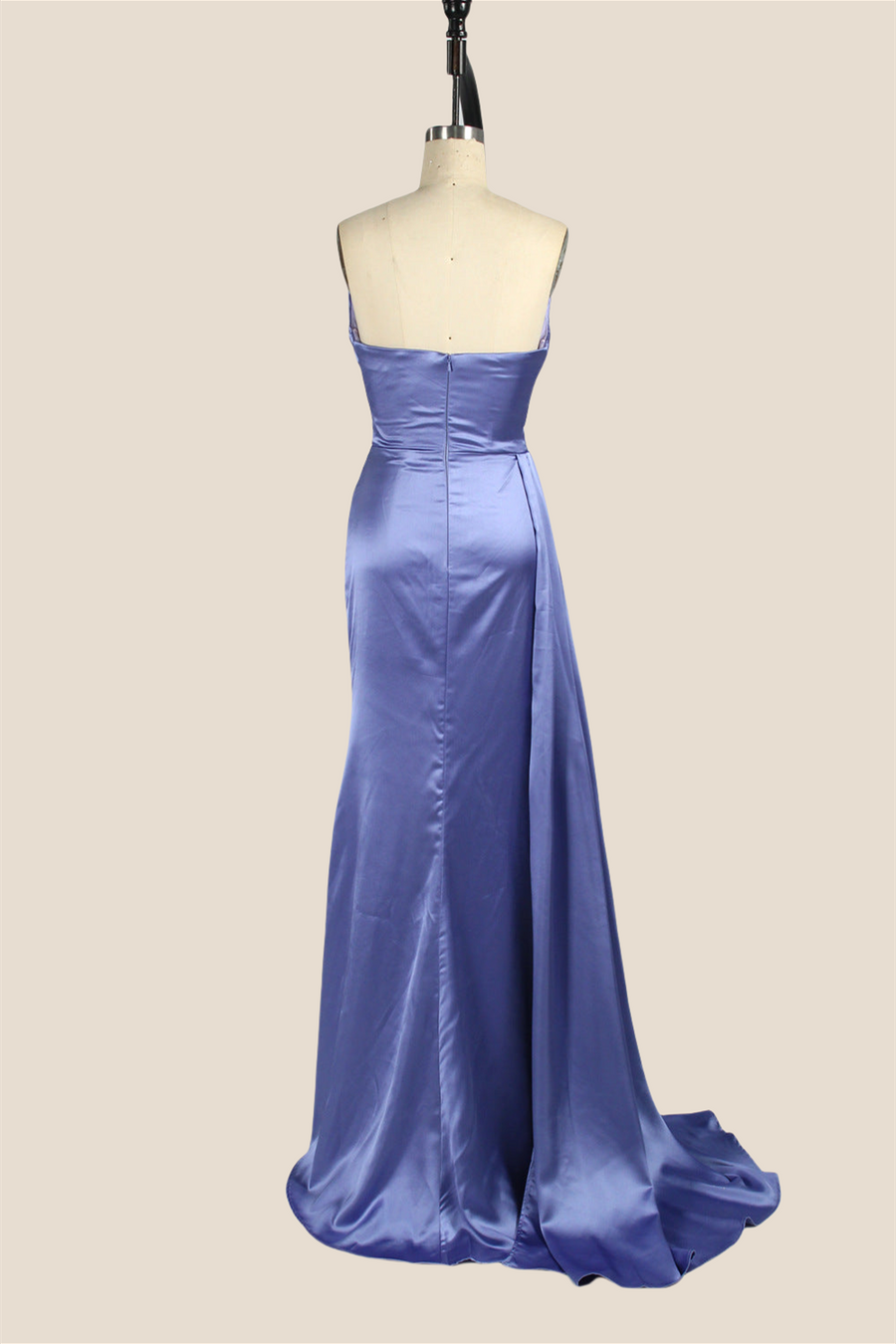 Smoky Blue Ruched Mermaid Long Dress with Slit