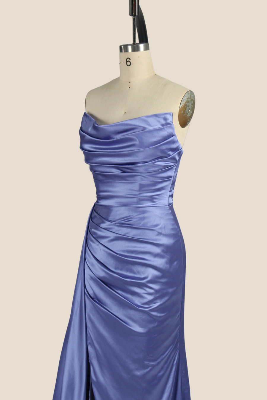 Smoky Blue Ruched Mermaid Long Dress with Slit