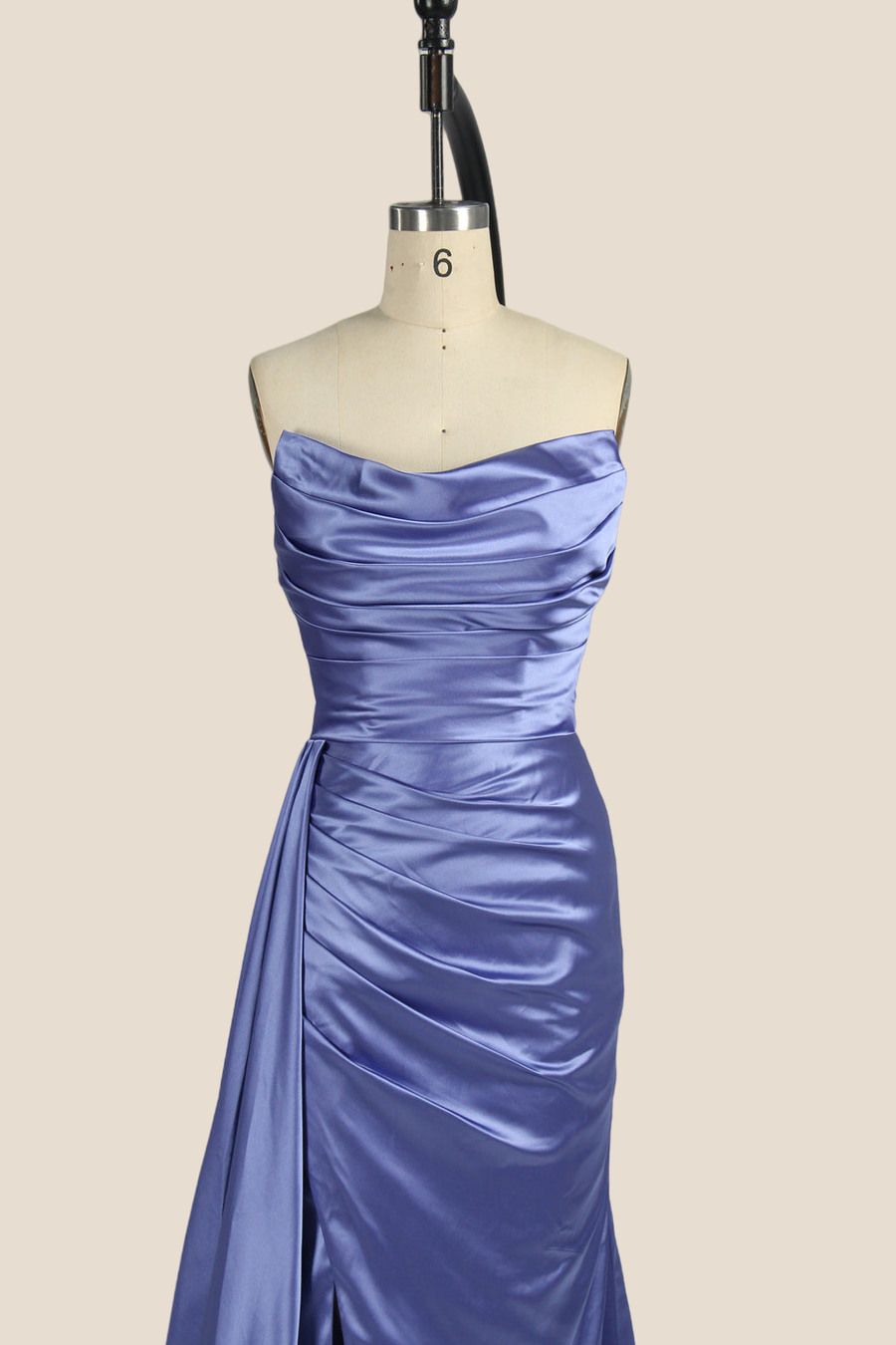 Smoky Blue Ruched Mermaid Long Dress with Slit