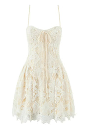 Spaghetti Straps Apricot Lace A-line Short Dress