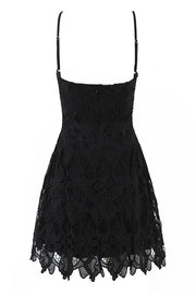Spaghetti Straps Apricot Lace A-line Short Dress