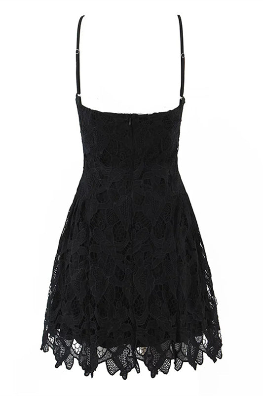 Spaghetti Straps Apricot Lace A-line Short Dress