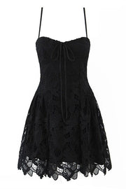 Spaghetti Straps Apricot Lace A-line Short Dress