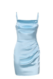 Straps Blue Ruched Fitted Short Dress