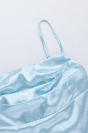 Straps Blue Ruched Fitted Short Dress