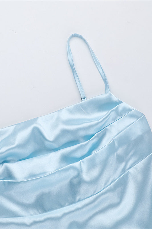 Straps Blue Ruched Fitted Short Dress