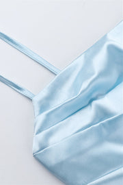 Straps Blue Ruched Fitted Short Dress