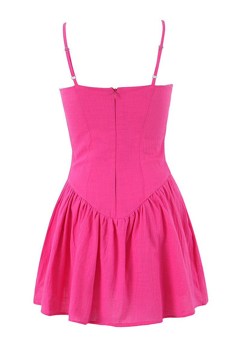 Spaghetti Straps Hot Pink Ruched Short Dress