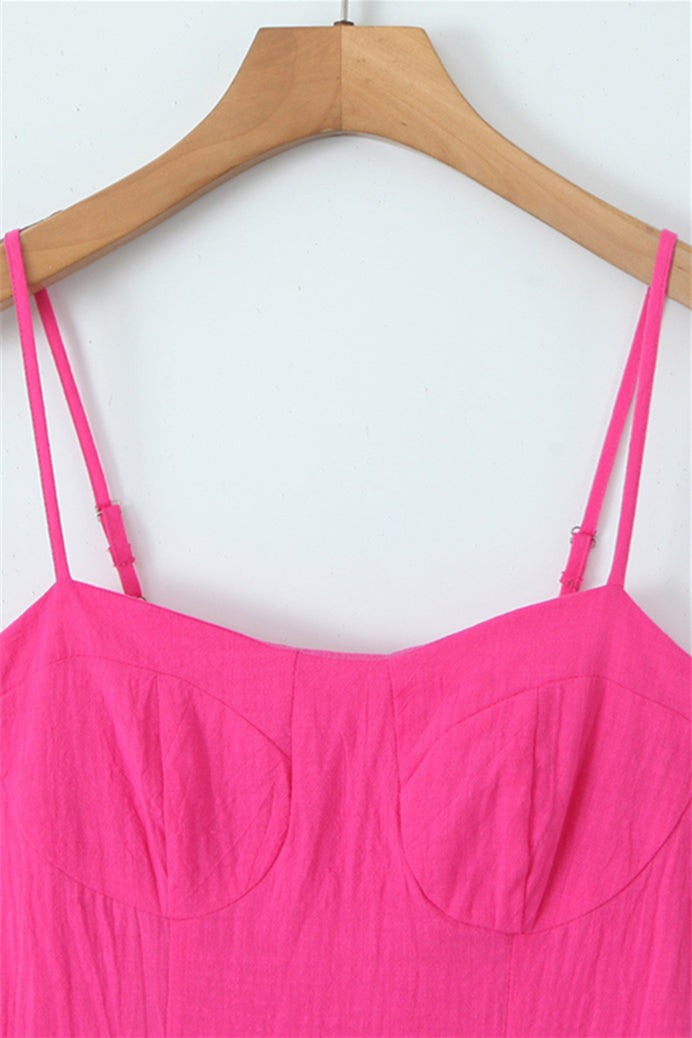 Spaghetti Straps Hot Pink Ruched Short Dress