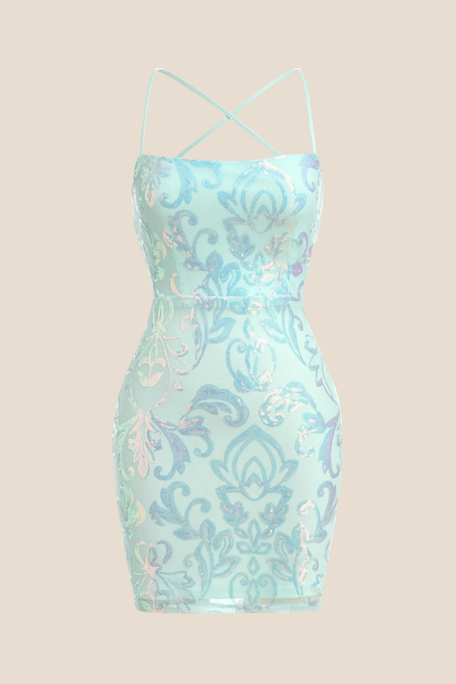 Spaghetti Straps Gold Sequin Bodycon Short Dress