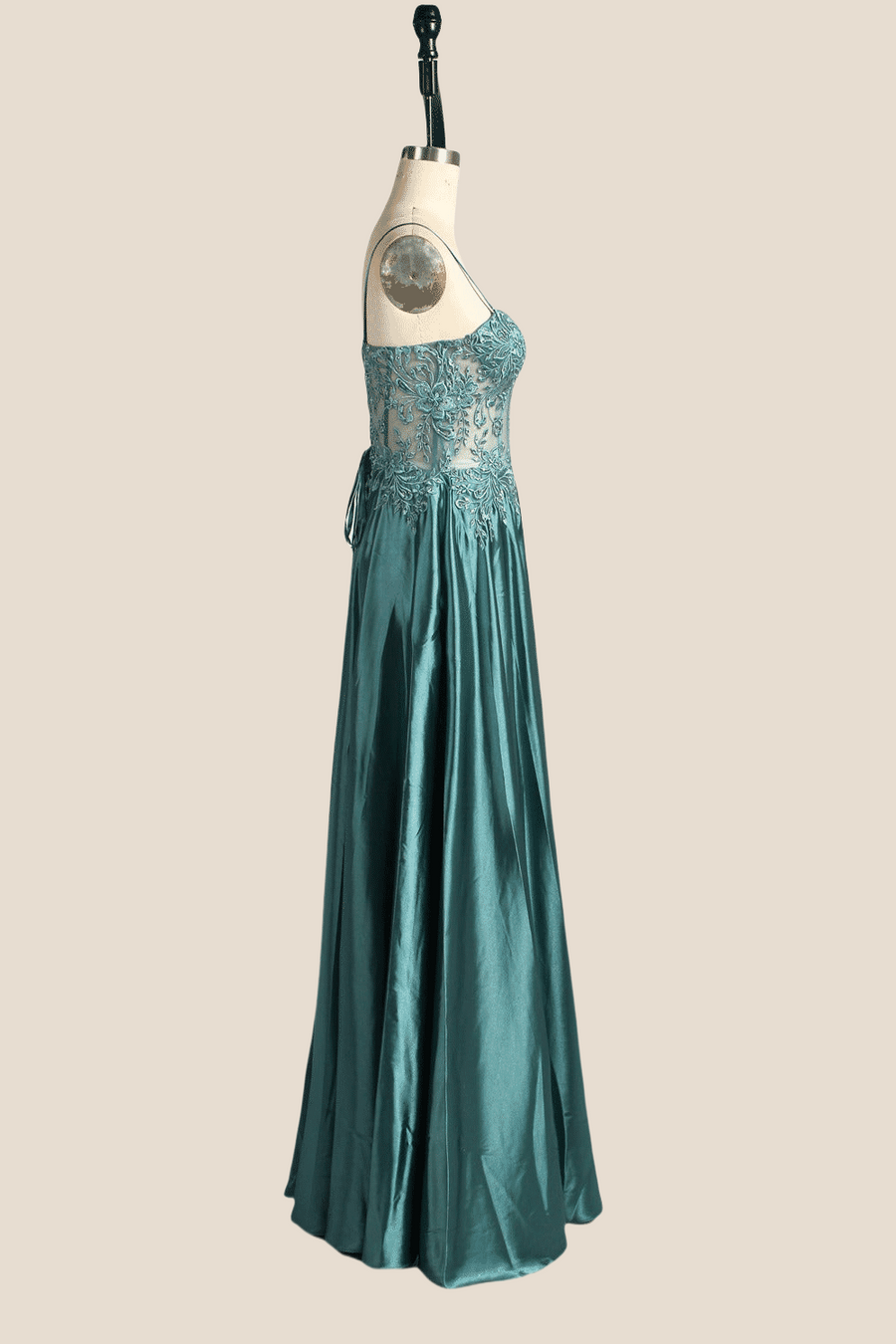 Spaghetti Straps Green Embroidery Long Dress