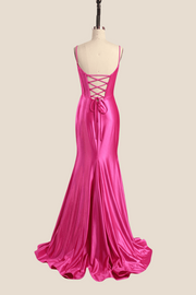 Spaghetti Straps Hot Pink Mermaid Long Dress